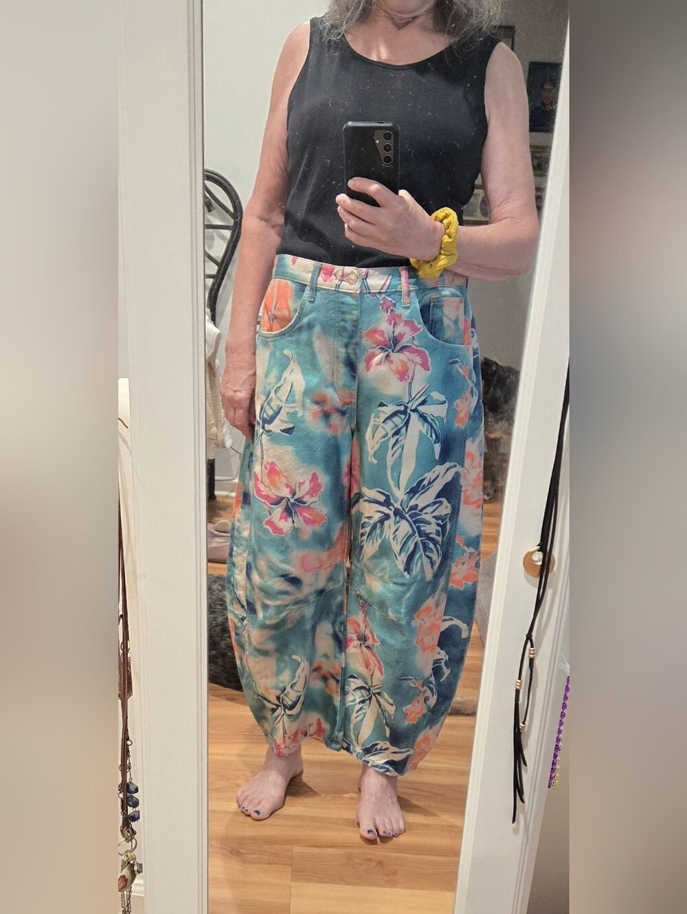 Free People Good Luck Barrel Jeans Pool Floral 30 - Picture 11 of 15